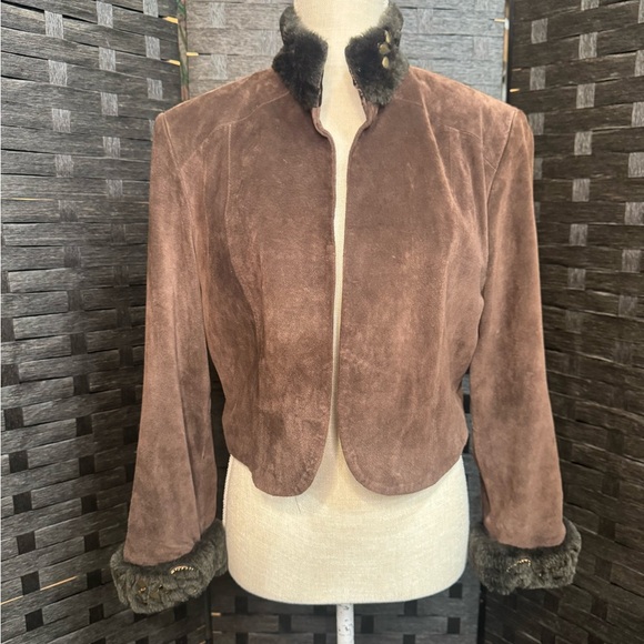 David Rodriguez Jackets & Blazers - David Rodriguez Fleur Crop Brown Suede Women's Jacket with Fur embroidered trim